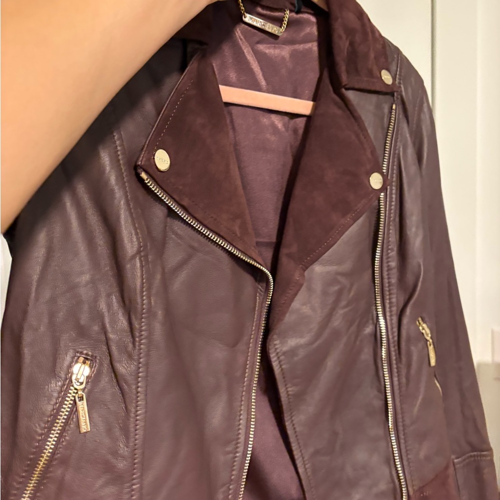 Gold Accented Brown Leather Motorcycle Jacket - Picture 7 of 7